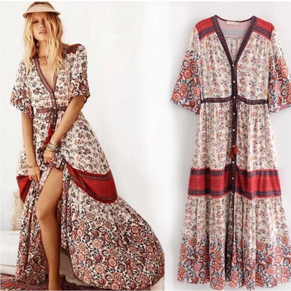 New! Bohemian Elle Rosewood Floral Maxi dress